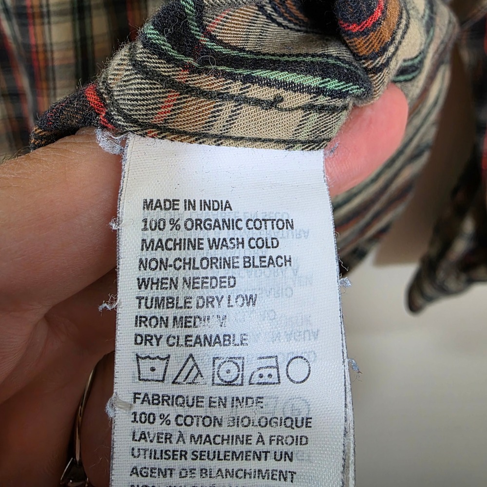 Prana Mens Shirt Organic Cotton Plaid Flannel Button Down Standard Fit Large L - Picture 7 of 9